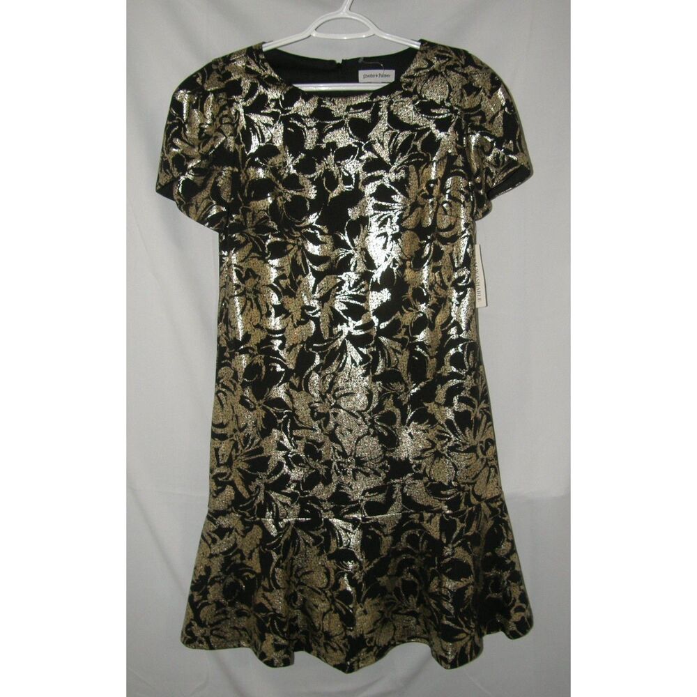 NEW Black & Sparkly Gold Foil Sz 12 Tulip Sleeve Sheath Dress SHELBY & PALMER